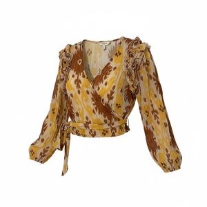 Anthropologie Yellow and Brown Patterned Blouse